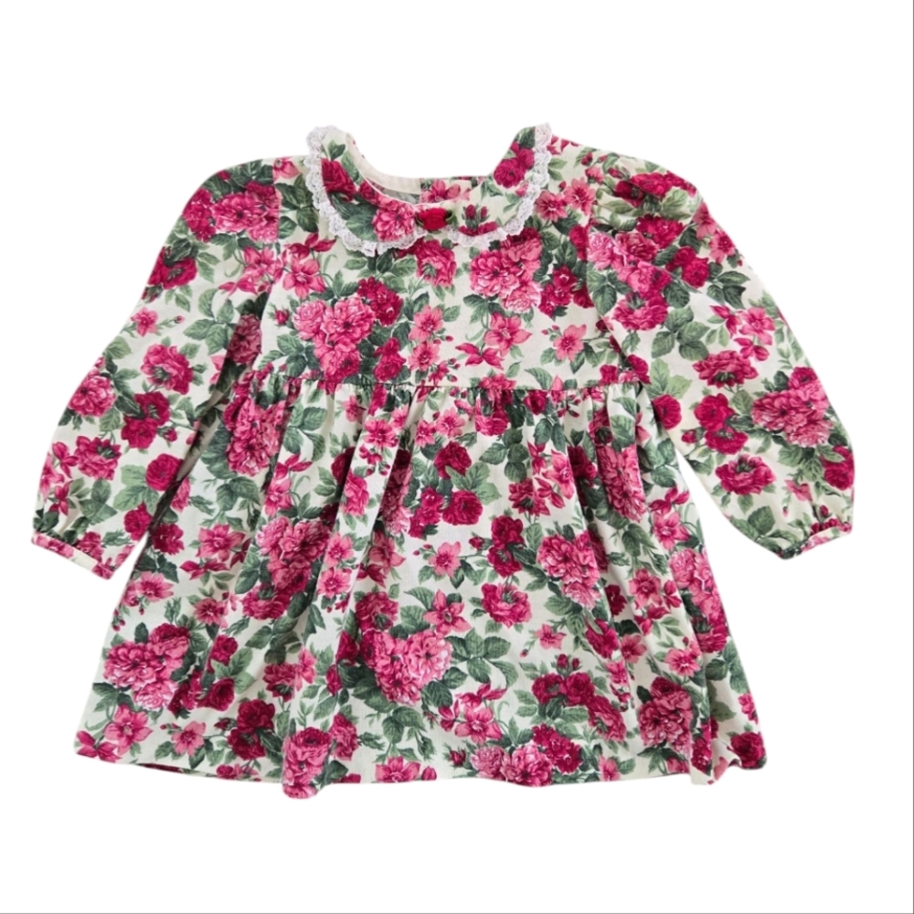 Vintage 1990s Lightning Bug Floral Long Sleeved Cottagecore Dress